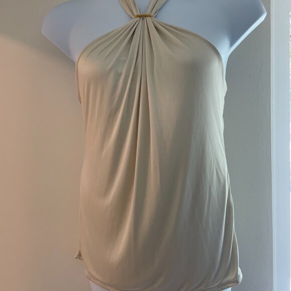 Women's Ivory/Off White/Cream Tie neck Draped fabric Halter Top - Picture 1 of 13
